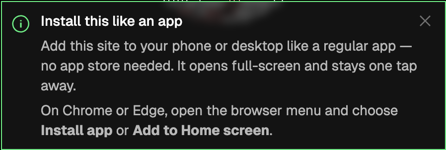 Install this like an app onboarding tip card